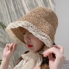 The popular straw hat girl Xia's lace lace-up beach hat is fresh and cute. It's a sun-protective and sunshade hat with straps for a seaside vacation undefined